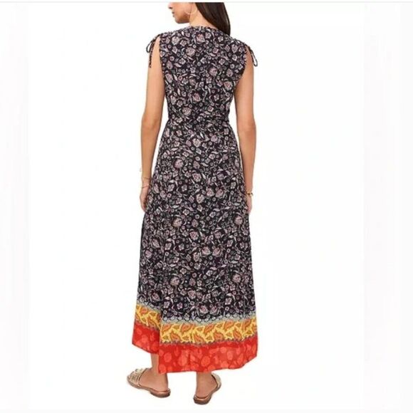 Vince Camuto Floral Maxi Dress Sleeveless Border Detail Black Red Yellow Size 14 - Picture 13 of 13